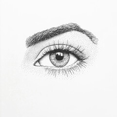 Obraz premium Intricate black ink line drawing of a human eye on white background