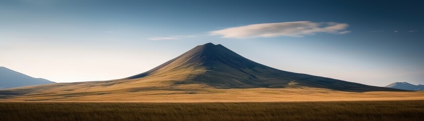 Fototapeta premium Majestic mountain landscape beneath a clear blue sky with vibrant golden terrain.