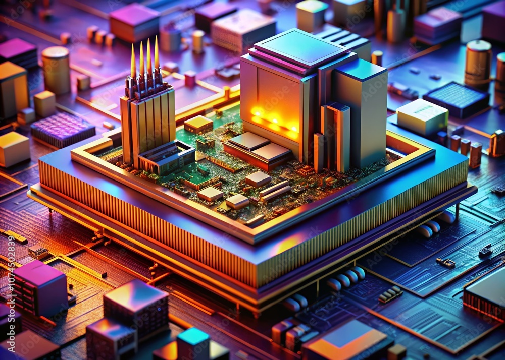 Poster intricate close-up of a computer processor and pc components showcasing technology and innovation in