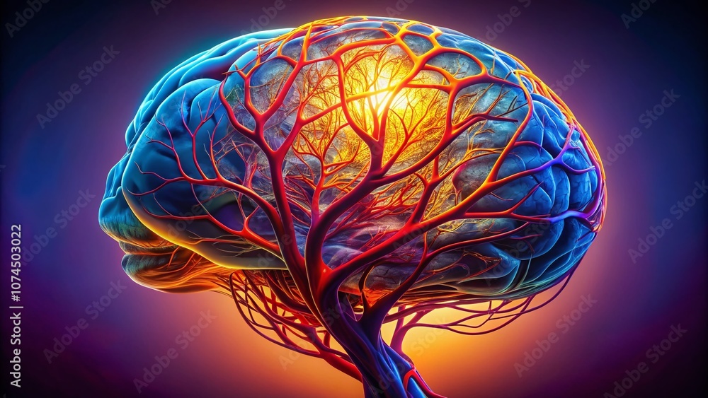 Aufkleber intricate silhouette of a human brain with detailed vascular structures highlighting the complexity 
