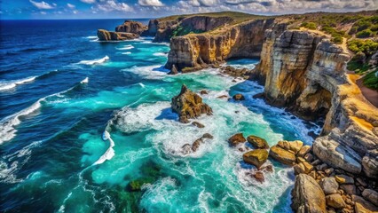 Aerial View of Rocky Coast and Turquoise Sea: Stunning Urban Exploration Photography for Nature Lovers and Travelers