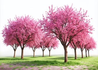Fototapeta premium Isolated Pink Flowery Blossoming Trees on a Clear Background Perfect for Nature Designs and Floral Themes with Ample Copy Space for Customization and Creative Use