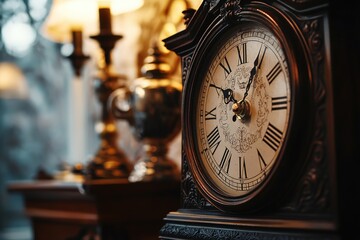 Fototapeta premium Vintage clock with intricate details in a classic setting