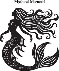 Mermaid vector illustration design template. A graceful mermaid with flowing hair and shimmering tail, symbolizing mystery and allure.