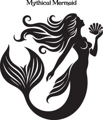 Mermaid vector illustration design template. A graceful mermaid with flowing hair and shimmering tail, symbolizing mystery and allure.