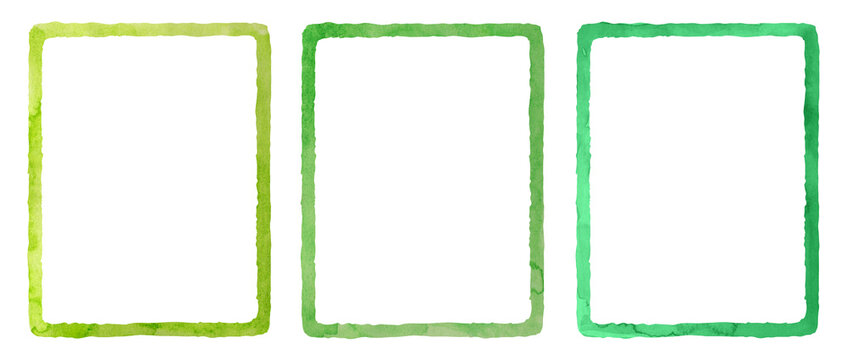 Watercolor green rectangle set. Aquarelle color frames and borders