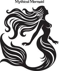 Mermaid vector illustration design template. A graceful mermaid with flowing hair and shimmering tail, symbolizing mystery and allure.