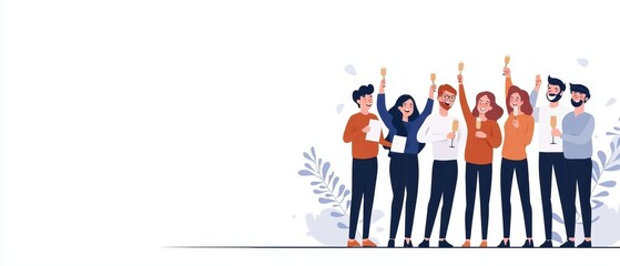 A diverse group of people celebrating together, raising their hands in joy, symbolizing teamwork and community spirit.