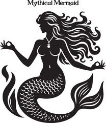 Mermaid vector illustration design template. A graceful mermaid with flowing hair and shimmering tail, symbolizing mystery and allure.