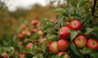 Obraz premium Plenty of fresh red apples in the fall harvest, Generative AI 