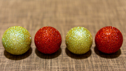 Christmas decorations on a wooden background: balls.  Selective focus	