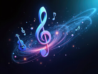 Treble clef is a symbol of music - flying fluttering trails notes musical