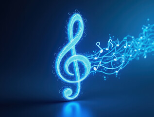 Treble clef is a symbol of music - flying fluttering trails notes musical