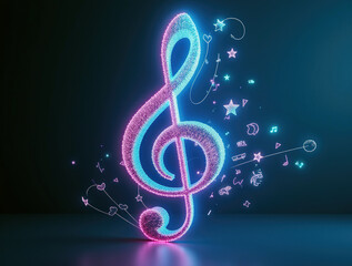 Treble clef is a symbol of music - flying fluttering trails notes musical