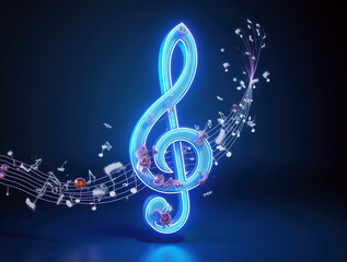 Treble clef is a symbol of music - flying fluttering trails notes musical
