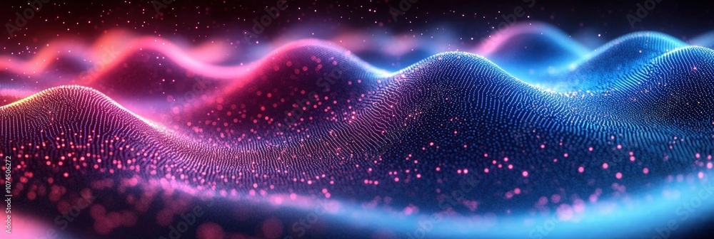 Poster abstract wave of interconnected digital particles in vibrant colors representing modern technology a