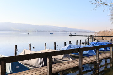 Blick auf den Greifensee im Schweizer Glatttal
