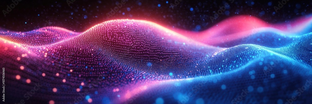 Poster abstract digital waves of interconnected particles creating a mesmerizing visual experience in a vib