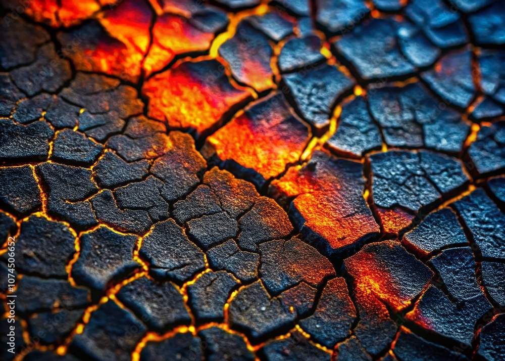 Aufkleber macro photography of a black cracked surface from top view capturing intricate patterns and textures