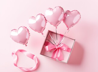 Fototapeta premium 3D heart-shaped balloons flying out of a gift box