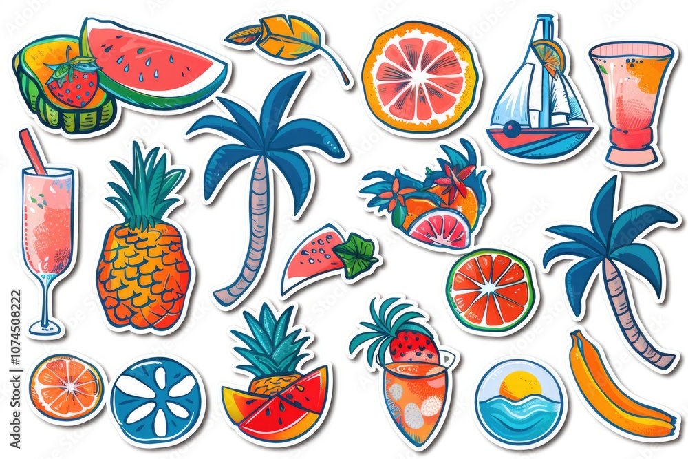 Poster a collection of colorful stickers placed on a white surface, ideal for designs and projects