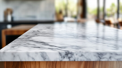 Polished Marble Countertop in Blurred Modern Kitchen