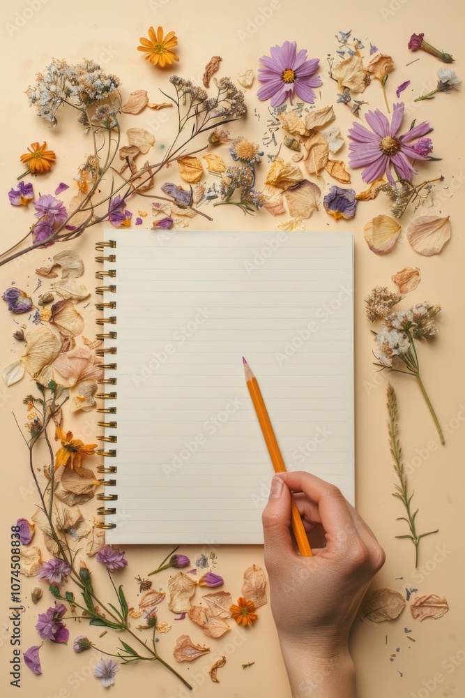 Poster A person holds a pencil in front of an open notebook, ready to write