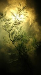 Obraz premium A serene aquatic scene showcasing delicate plant life illuminated by soft, ethereal light, creating a tranquil atmosphere.