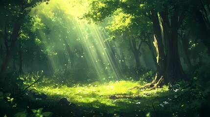 Fototapeta premium A tranquil forest with sunlight.