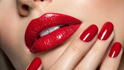 Naklejka premium red lips and nails of a woman