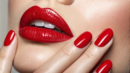 Naklejka premium red lips and nails of a woman