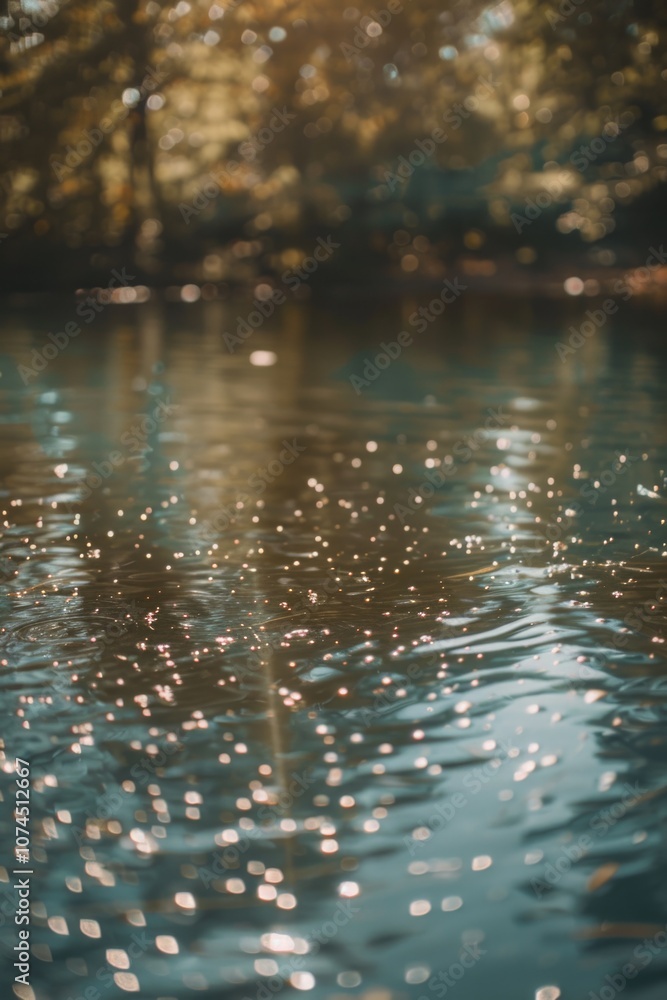 Poster A serene lake scene with trees in the background, perfect for use in nature-inspired designs or as a calm backdrop