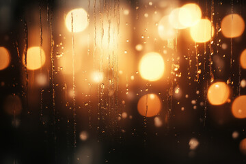 Obraz premium beautiful abstract background featuring blurred golden lights and raindrops on glass, creating warm and cozy atmosphere
