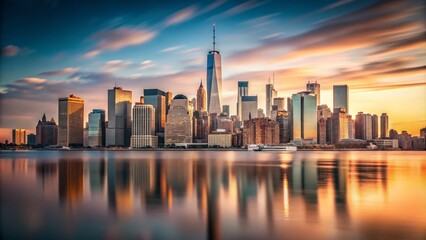 Fototapeta premium Minimalist Urban Landscape of New York City, Emphasizing Iconic Architecture and Vast Skies for a Serene and Contemporary Aesthetic