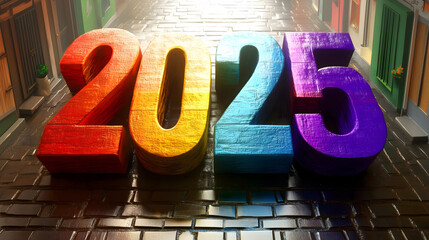 New Year 2025 Number with Colorful Texture
