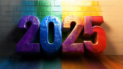 New Year 2025 Number with Colorful Texture