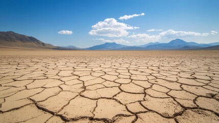 Dry Cracked Earth in a Desert Landscape.