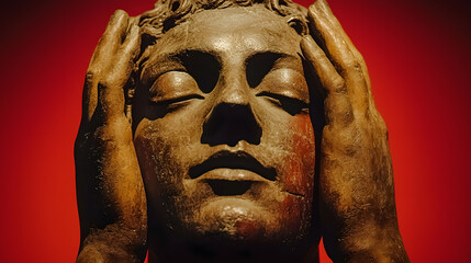 Serene bronze statue of a young man in deep thought