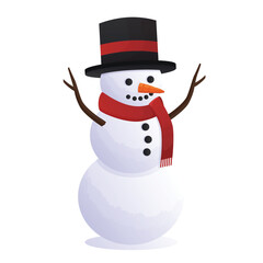 Snowman character wearing scarf and hat in flat art illustration style vector. Perfect for Christmas eve or winter season theme asset design element. moveable and editable part