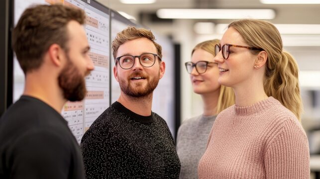 Colleagues Discussing Project on Whiteboard.