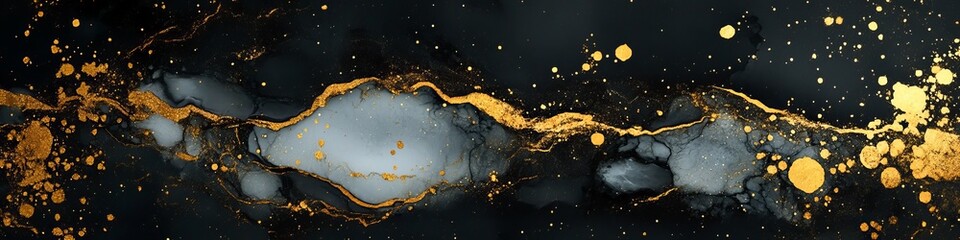 Obraz premium Black and gold abstract marble background with gold streaks. Watercolor wallpaper with white streaks. The texture of the stone.