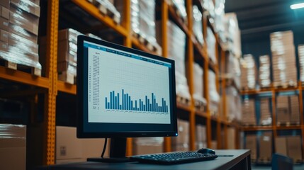 Fototapeta premium Warehouse Inventory Management Computer Screen.
