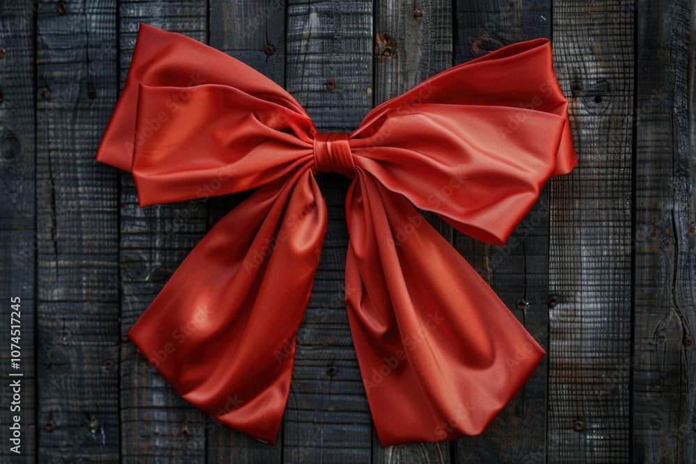 Poster a bright red bow tied to a rustic wooden fence with a simple and elegant design