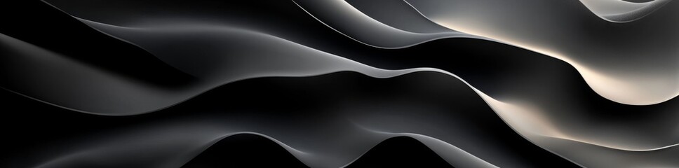 Background with black lines and waves. Dark wallpaper with 3d waves. A stylish banner with a place for the text.