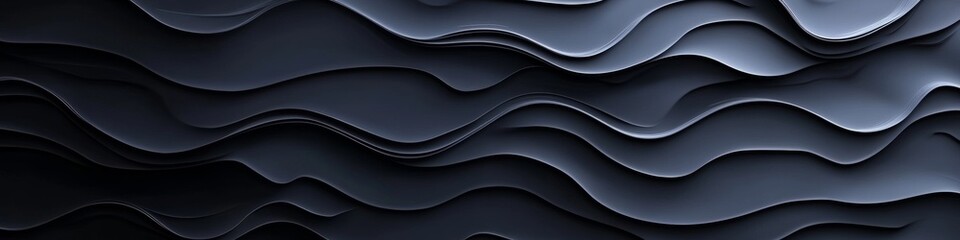 Background with black lines and waves. Dark wallpaper with 3d waves. A stylish banner with a place for the text.