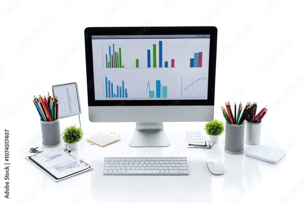 Poster a computer monitor sitting on a desk