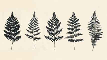 Fototapeta premium Photography of various fern species on a white background
