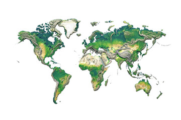 Peaceful illustration of physical world map isolated on transparent white