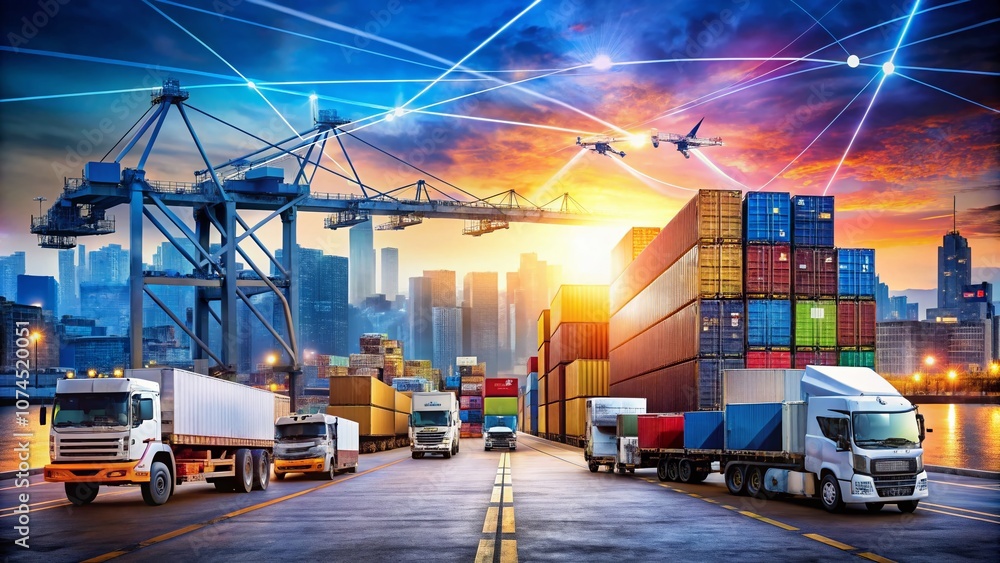 Poster optimizing logistics network and supply chain system with advanced technology for efficient transpor