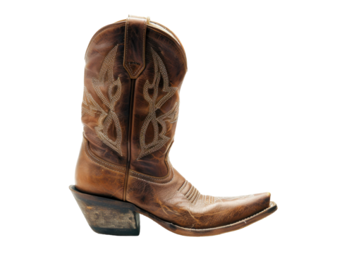 Rustic Brown Cowgirl Boot on transparent Background